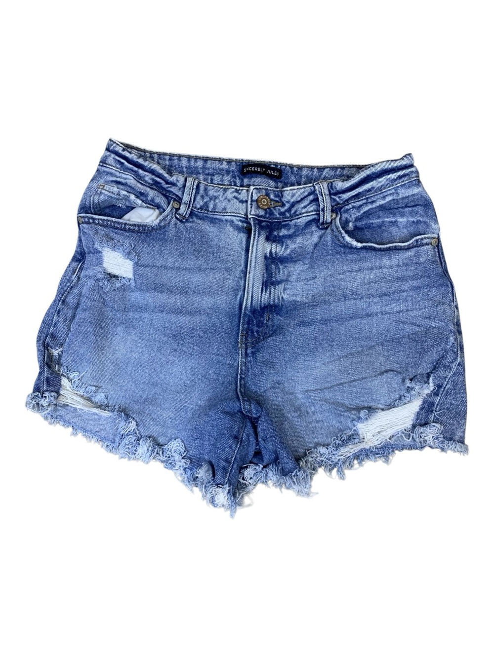 Sincerely Jules Light Wash Distressed Denim Shorts Stretch Cut Off‎ Size 11-12